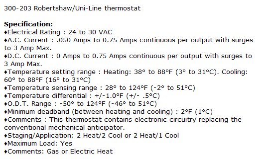 300-203 Digital thermostat 2heat 2cool detail Robertshaw
